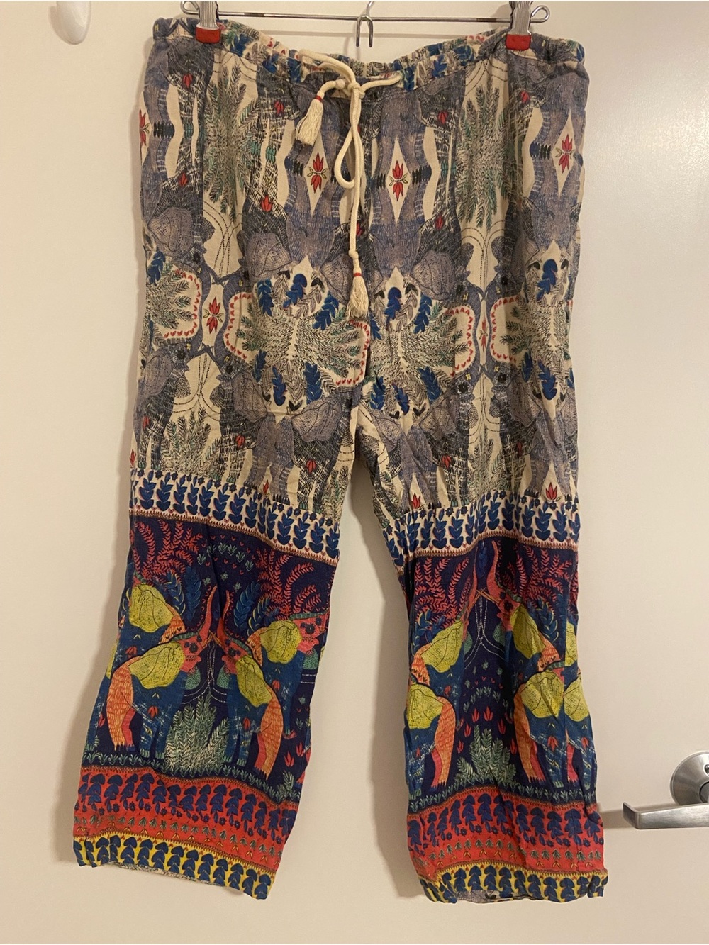 Boho Printed Drawstring Relaxed Pants - Multicolor